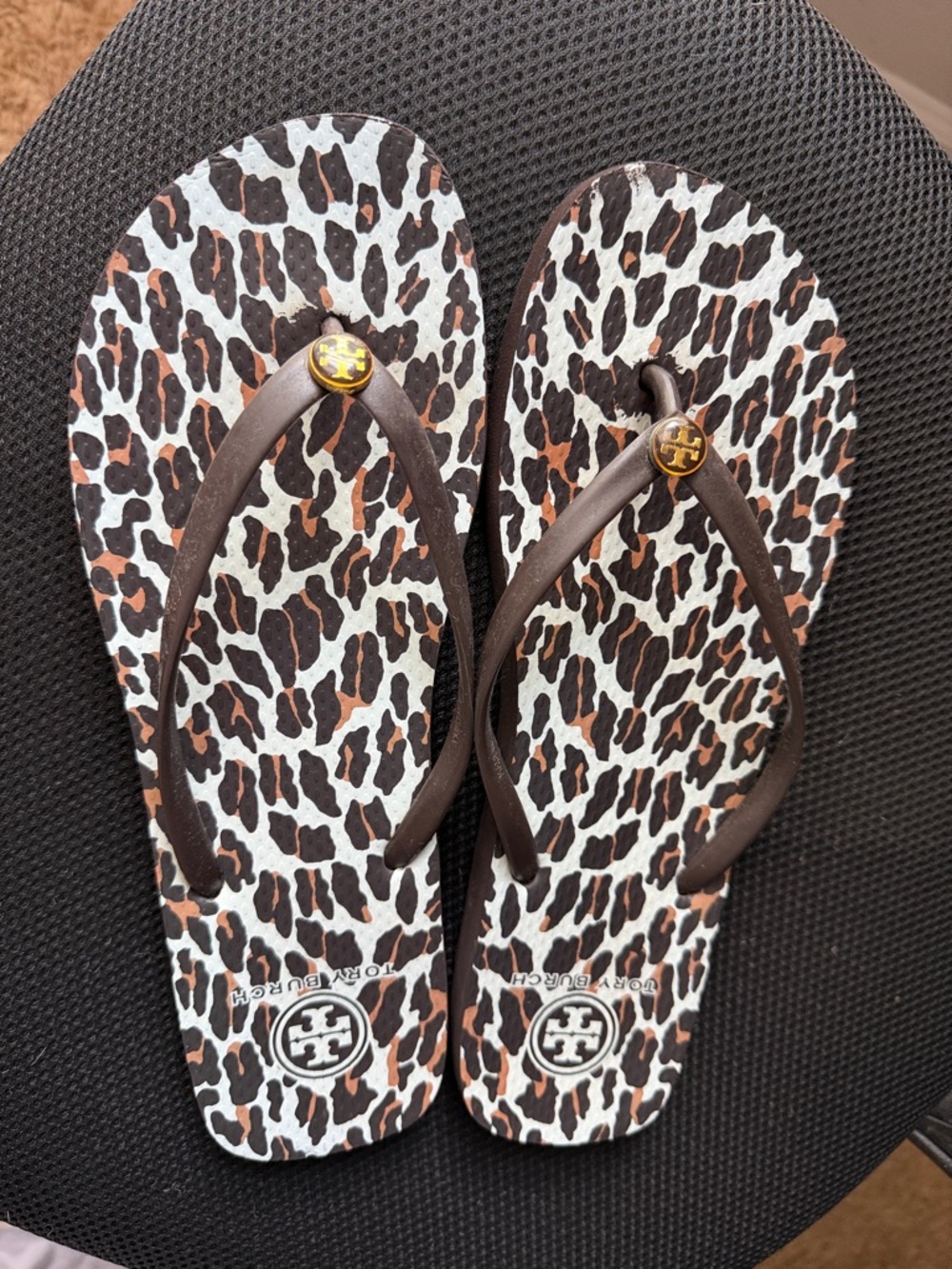 Tory Burch Brown and Leopard Print Thong Sandals